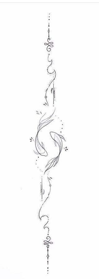 Unalome Wallpaper, Spine Tattoo Sketch, Spine Tattoo Inspiration, Anime Spine Tattoo, Pisces Tattoo Ideas For Women, Down The Spine Tattoos For Women, Pisces Spine Tattoo, Tattoos Down The Spine, Pisces Tattoo Designs For Women