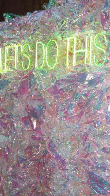 Iridescent Photo Backdrop, Cellophane Decorations, Cellophane Backdrop, Holographic Party Decoration, Photo Backdrop With Neon Sign, Kaleidoscope Backdrop, Holographic Decorations, Y2k Decorations Party, Backdrop With Neon Sign