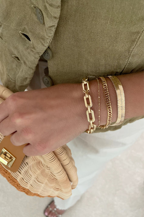 Everyday Gold Bracelet, Arm Stack, Bracelets Luxury, Stacking Jewelry, Layering Bracelets, Wrist Stack, Bracelet Stacks, Wrist Stacks, Gold Link Bracelet