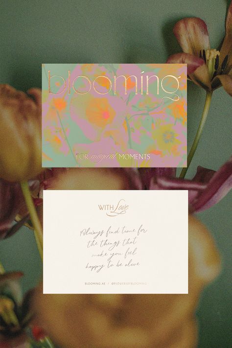 Blooming's timeless & elegant branding embraces a blend of fairytale charm and botanical elegance. The enchanting logo design, harmonious florist / floral brand icon set, vibrant colour palette and bold abstract floral patterns authentically captures the magic embedded in every piece of their work. Elevate your brand with authentic flair! 🌟 Complete the enquiry form on my website. ©Works created by galerie design studio Floral Layout Design, Delicate Graphic Design, Floral Design Branding, Fairytale Graphic Design, Ethereal Logo Design, Fairytale Branding, Floral Branding Design, Flower Branding Design, Floral Advertising