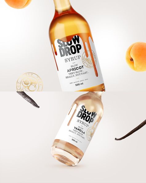 Slow Drop by Stas Neretin Cocktail Packaging, Honey Business, Syrup Labels, Modern Packaging Design, Pistachio Chocolate, Bottle Designs, Cocktail Syrups, Honey Packaging, Jar Packaging