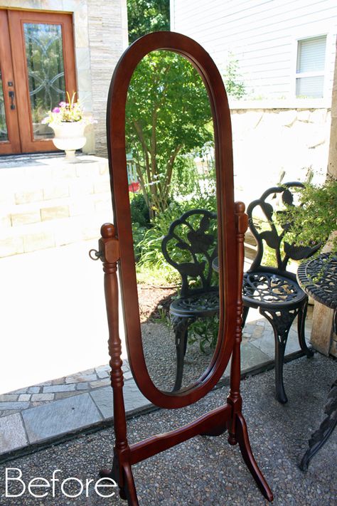 Oval Rosette Mirror | Confessions of a Serial Do-it-Yourselfer Repurpose Oval Mirror, Standing Mirror Makeover, Oval Mirror Makeover Diy, Oval Standing Mirror, Vintage Standing Mirror, Mirror Headboard Diy, Mirror Makeover Diy, Mirror Redo, Antique Floor Mirror