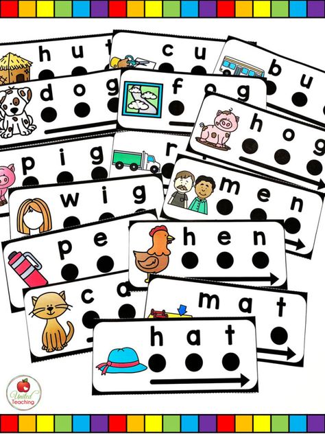 The Blend and Read CVC word cards and accompanying worksheets are a great way to help beginning readers segment and blend beginning, middle, and ending sounds in CVC words. The CVC word blending cards have three dots to help children isolate the sounds in the CVC word. There are two sets of word cards included. In addition to the word cards, there are Blend and Read worksheets to reinforce blending and segmenting CVC words. Word Families Activities, Blending Sounds Activities, Cvc Words With Pictures, Word Building Activities, Writing Cvc Words, Phonics Cvc, Phonics Worksheets Free, Ending Sounds, Cvc Words Worksheets