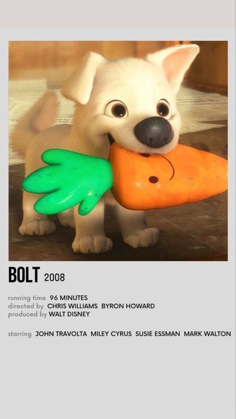 Bolt Movie Poster, Polaroid Movies, Disney Bolt, Bolt Disney, Aesthetic Tv, Movie Character Posters, Old Disney Movies, Minimalist Polaroid Poster, Comfort Movies