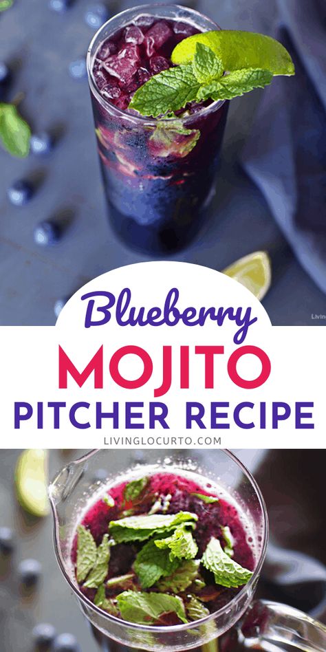 This Blueberry Mojito Pitcher Recipe is a perfect cocktail for a crowd. A fun twist on the classic mojito! Mint, lime and blueberries burst with flavor. Blueberry Mojito Pitcher, Mojito Recipe Pitcher, Mojito Pitcher, Blueberry Mojito Recipe, Classic Mojito, Blueberry Mojito, Easy Summer Cocktails, Coctails Recipes, Yummy Alcoholic Drinks