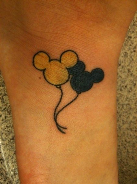 Disney Tattoos for Men                                                                                                                                                                                 More Disney Tattoos For Men, Hanna Tattoo, Mickey Tattoo, Mouse Tattoo, Mickey Mouse Tattoo, Wrist Tattoos Girls, Balloon Tattoo, Disney Balloons, Mouse Tattoos