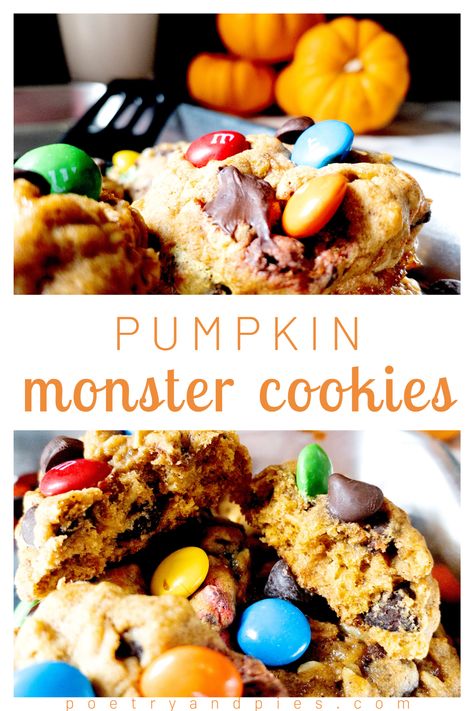 Banana Monster Cookies, Pumpkin Monster Cookies, Fall Monster Cookies, Moster Cookies, Halloween Monster Cookies, Pumpkin Monster, Monster Cookie Bars, Monster Cookies Recipe, Crunchy Chocolate