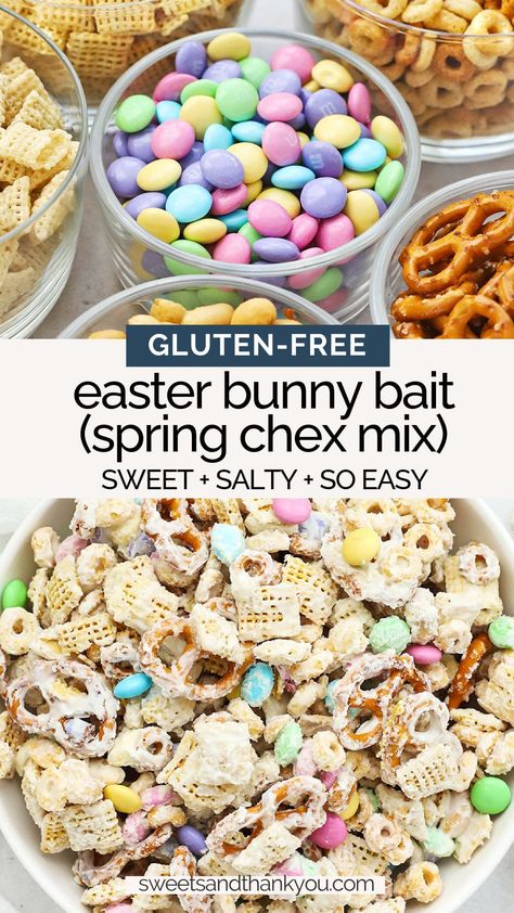 Chex Mix Sweet, Easter Bunny Bait, Easter Snack Mix, Gluten Free Chex, Sweet Chex Mix, Sweet Chex, Chex Mix Recipe, Gluten Free Easter, Easy Easter Treats