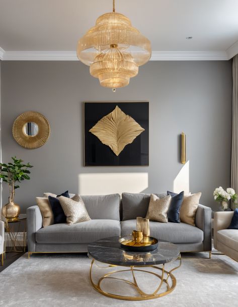 Crafting Cozy: 47 Creative Living Room Designs To Make You Feel At Home Grey Tones Living Room, Grey And Gold Living Room Ideas, Luxury Grey Living Room, Gray And Gold Living Room, Grey And Gold Living Room, Cream Sofa Living Room, French Lounge, Cream Accent Chair, Grey Living Room Ideas