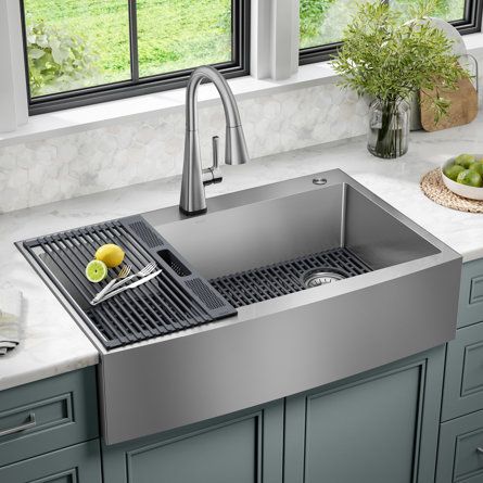 Large Stainless Steel Kitchen Sink, Drop In Stainless Steel Kitchen Sink, Stainless Farmhouse Sink Kitchen, Stainless Farm Sink, Apron Front Sink Farmhouse, Farm Style Kitchen Sink, Over Mount Kitchen Sink, Drop In Sink Kitchen, Farm Sinks In Kitchen