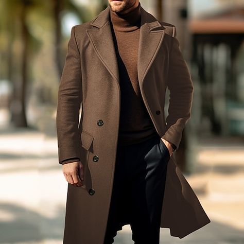 Men’s Classy Winter Fashion, Mens Long Winter Coat, Mens Long Coats Winter, Men’s European Fashion Winter, Mens Fashion Scandinavian, Brown Trench Coat Outfit Men, Men’s Coats, Brown Peacoat Outfit, Men’s Coat