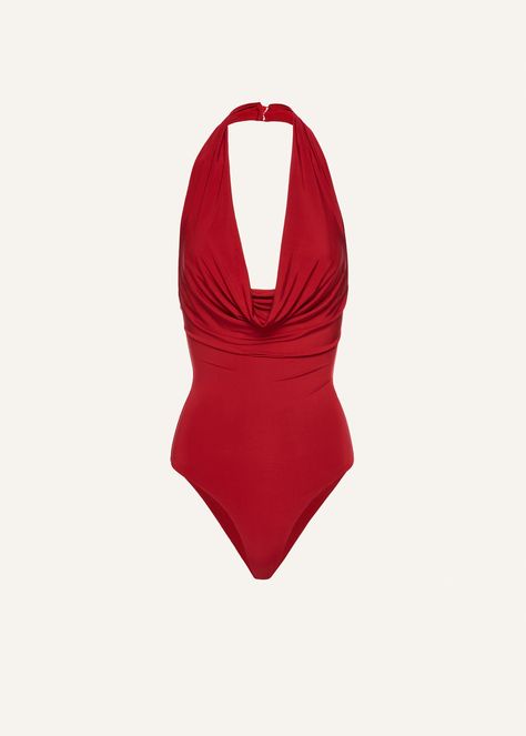 Halter Neck Swimsuit, Halter Bodysuit, Red Bodysuit, Wardrobe Planning, Magda Butrym, Red Swimsuit, Brand Store, Cute Simple Outfits, Vintage Girls