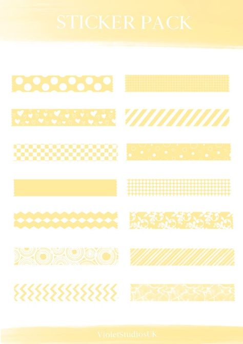 This adorable set of 14 yellow and white digital washi tape stickers will be the perfect addition to your digital bullet journal or scrapbook. Scrapbook Ideas Aesthetic, Jimin Journal, Digital Washi, School Name Labels, Washi Tape Stickers, Stickers For Goodnotes, Digital Bullet Journal, Tape Stickers, Aesthetic Yellow