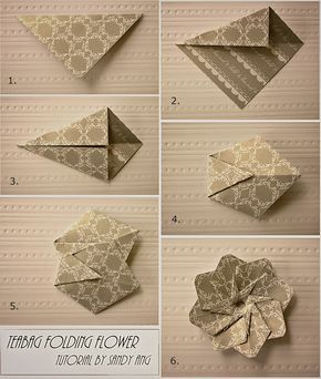 Teabag Folding Flowers (gift tags feauturing handmade flowers using the teabag folding technique) (DIY, origami, tutorial, gift packaging, gift card, paper decor) Origami Návody, Origami Flowers Diy, Vellum Flowers, Origami Stella, Tutorial Origami, Origami Love, Origami And Kirigami, Fleurs Diy, Folding Origami