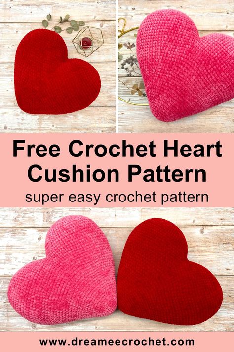 Free crochet heart cushion pattern, super easy crochet pattern #crochet #crochetprojects #crochetpatterns #crochetcushions #crochethearts Valentines Crochet Pillow Pattern, Free Heart Pillow Crochet Pattern, Crochet Heart Cushion Free Pattern, Crochet Valentine Pillow Pattern, Fun Crochet Pillow Patterns, Crocheted Heart Pillow Pattern Free, Crochet Heart Plush Pattern Free, Easy Crochet Pillows Free Patterns, Big Heart Crochet Pattern