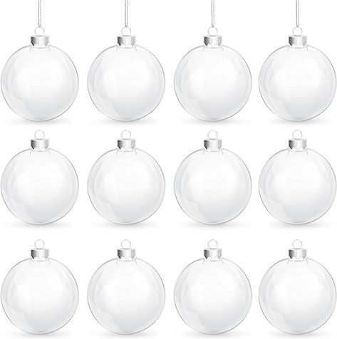 Amazon.com: Clear Plastic Ball Ornaments for Crafts Fillable - 12 Pack Bulk, 80mm 3.15" Transparent Shatterproof Christmas Ornaments for DIY Crafts to Paint Or Fill by 4E's Novelty : Home & Kitchen Decorate Christmas Ornaments, Clear Ornament Balls, Christmas Ornaments Balls, Clear Plastic Ornaments, Clear Christmas Ornaments, Creating Keepsakes, White Christmas Ornaments, Plastic Ball, Clear Ornaments