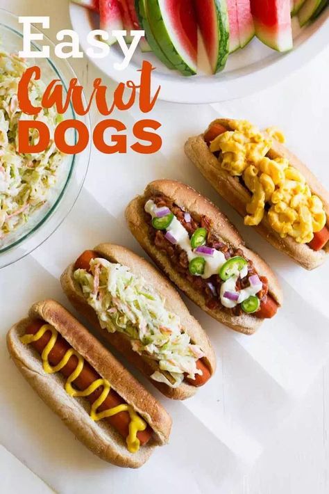 Vegan Hot Dog, Carrot Dogs, Vegan Fast Food, Hot Dog Recipes, Vegan Mac And Cheese, Recipe Roundup, Plant Based Eating, Dog Recipes, Vegan Recipe