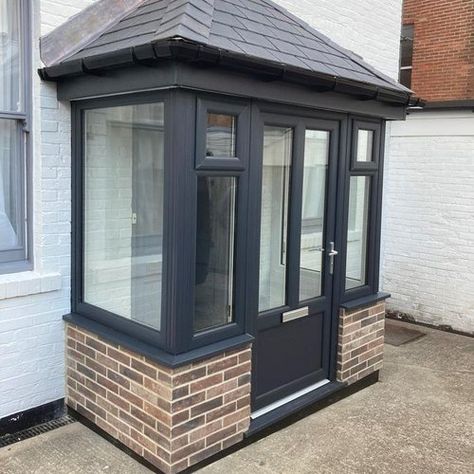 Exterior Porch Design, New Porch Ideas, Porch Glass Design, Glazed Porch Ideas Entrance, Small Porch Ideas Uk Outside, Side Door Porch Ideas, Front Conservatory Porches, Extended Front Door Entrance, Council House Porch Ideas