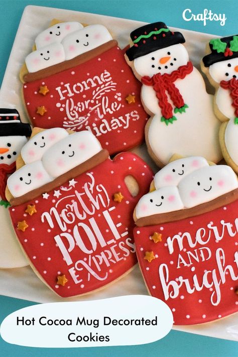 Mug Sugar Cookie, Mug Cookies, Cookie Icing Recipe, Hot Cocoa Cookies, Cookies Theme, Christmas Biscuits, Winter Wonderland Party, Christmas Cookies Decorated, Christmas Sugar Cookies