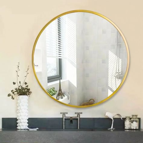 Wall Circle Mirror, Bathroom Mirror Gold, Above Dresser, Gold Circle Mirror, Round Gold Mirror, Mirror For Wall, Double Image, Entryway Mirror, Mirror For Bathroom