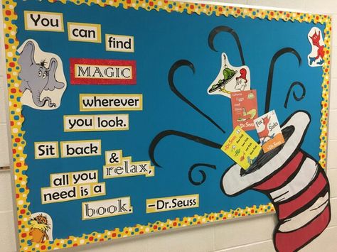 Dr. Seuss Read Across America | Bulletin Boards | Pinterest ... Dr Seuss Bulletin Boards, Room Door Ideas, Dr Seuss Bulletin Board, Dr Seuss Classroom, Reading Display, Dr Seuss Activities, Dr Seuss Crafts, Library Bulletin Board, Reading Bulletin Boards