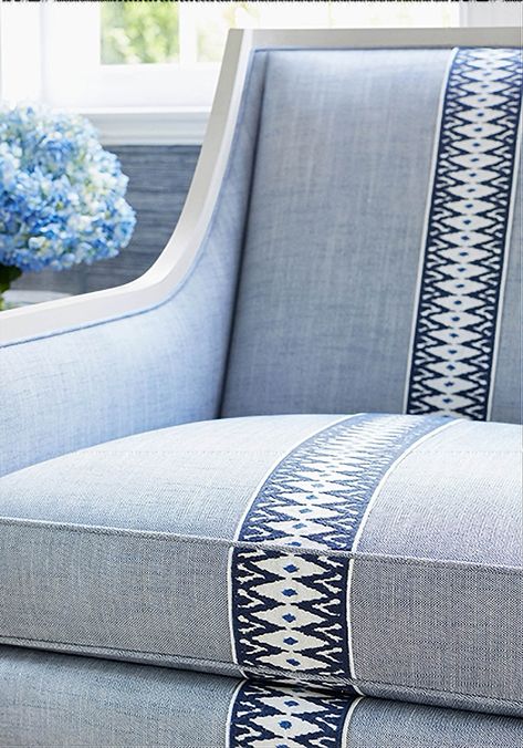 Thibaut Delmont Tape Trim 7 Colorways - Etsy Mixing Fabrics Patterns, Upholstery Details, Thibaut Fabric, Drapery Trim, Chair Ideas, Bergere Chair, Trim Fabric, Modern Upholstery, Pillows Decorative