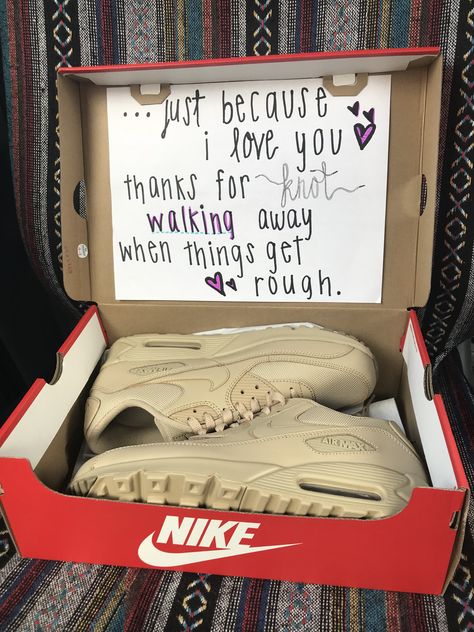 A just because I love you gift for my boyfriend.  #gift #boyfriend #shoes #fashion #love #quote #cute #lovequote #nike Boyfriend Shoes, Gift For My Boyfriend, Cadeau St Valentin, Bday Gifts For Him, Thoughtful Gifts For Him, Romantic Gifts For Him, Creative Diy Gifts, Diy Gifts For Him