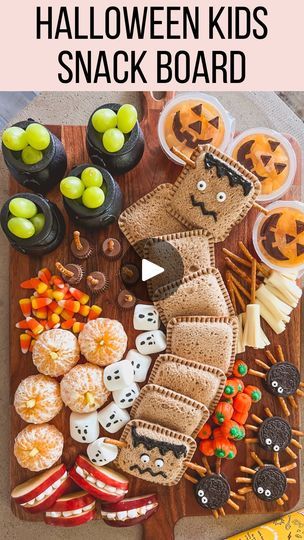 566K views · 532 reactions | HALLOWEEN SNACK BOARD 👻🎃with @ sunbutter! 🎃👻 I created this fun and spooky themed board for an easy idea for any kids party or for Halloween night! I used Sunbutter Jammies because they are 100% nut free! They are perfect for on the go, school lunches, kids parties and more! I added some cute little details to turn one into Frankenstein and added more spooky treats to make this board fun for kids! #sunbutter 

You can now find Sunbutter Jammies at your local HEB! Don’t forget to grab a few boxes at your next grocery store trip!

#cookingvideo #quickrecipes #recipeideas #easymeals #recipevideo #goodmoodfood #easyrecipes #foodie #foodblogger #foodphotography #foodreels #instafood #americanfarmhousestyle #mydecorvibe #betterhomesandgardens 
#mybhg #mybhghome # Halloween Lunch, Halloween Camping, Halloween Treats For Kids, Board For Kids, Snack Board, Spooky Treats, School Snacks, Halloween Snacks, Halloween Night