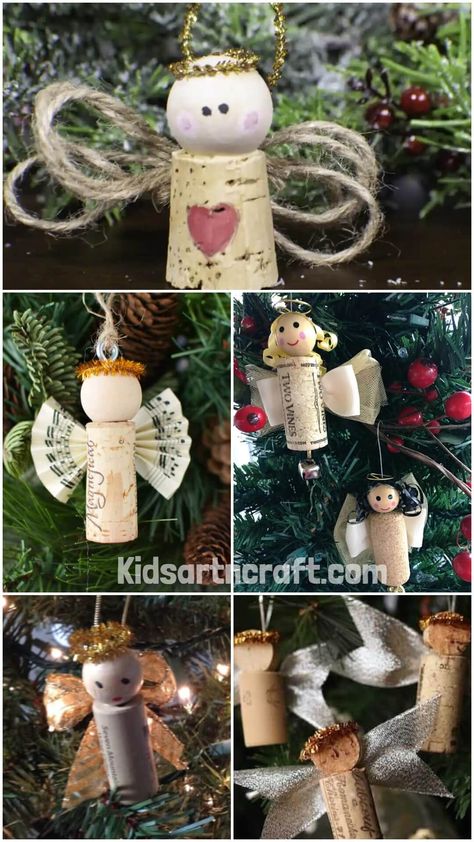 Wine Cork Angel Ornaments Cork Angels, Cork Wreaths, Diy Christmas Angel Ornaments, Wine Cork Christmas, Wine Cork Crafts Christmas, Cork Christmas, Cork Crafts Christmas, Wine Cork Diy Crafts, Wine Cork Ornaments