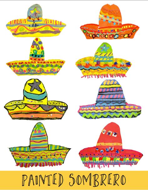 Mexican Art Unit: Sombrero & Poncho Art Project | Deep Space Sparkle Sombrero Art, Hispanic Heritage Month Crafts, Mexico Crafts, Jungle Thema, Hispanic Art, Deep Space Sparkle, Mexican Crafts, Spanish Art, Mexico Art