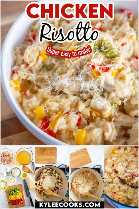 A super easy Chicken Risotto recipe that is perfect for the whole family. Get dinner on the table in under 30 minutes. Boom! Creamy Chicken Risotto, Crockpot Risotto, Chicken Risotto Recipe, Risotto Chicken, Risotto Recipes Chicken, Recipe With Vegetables, Pantry Basics, Easy Risotto, Risotto Recipes Easy