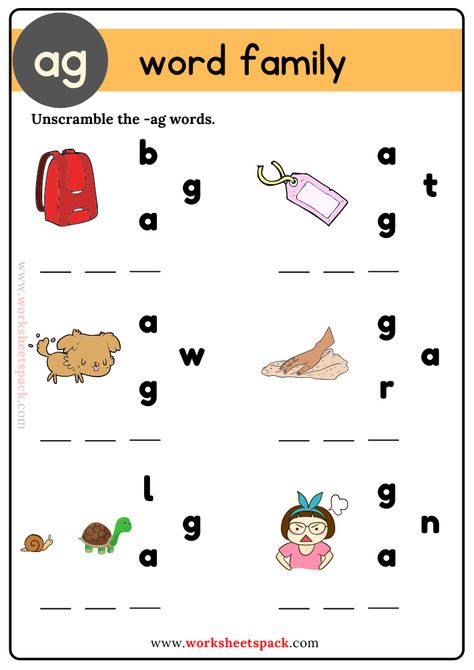 Ad Words Worksheets, Ag Family Words Worksheet, Ad Family Words Worksheet, Word Family An Worksheets, Am Family Words Worksheet, Ub Word Family Worksheet, Et Word Family Worksheet, Two Letter Words, Unscramble Words