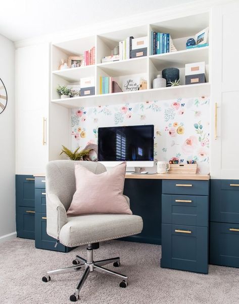 Nov 8, 2018 - My modern and bright creative home office is finally finished! Come take a tour of this space that we transformed for the One Room Challenge. I hope you love the built-in desk and all of the styling I’ve done to make this a home office that’s completely my style! Creative Home Office, Office Built Ins, One Room Challenge, Office Makeover, Office Crafts, Room Challenge, Craft Room Office, Built In Desk, Modern Home Office