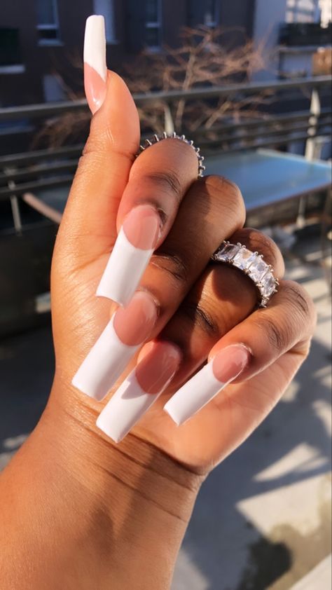 Long Curved French Tip Nails, Thick White French Tip Nails, Thick French Tip Nails, Thick French Tip, Long French Tips, Stilleto Nails Designs, Solar Nails, Glitter Nails Acrylic, Curved Nails