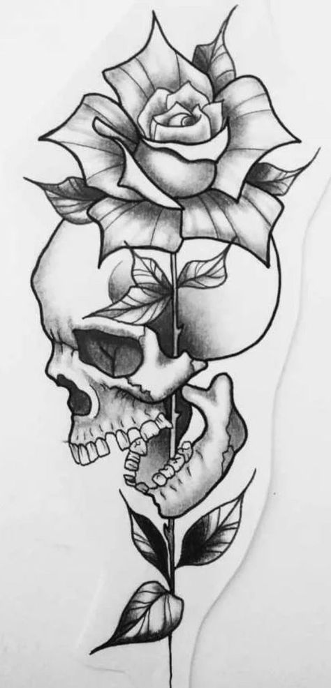 Tattoo Ideas Female Stencil, Rose Tattoo Stencil, Rose Drawing Tattoo, Tattoo Outline Drawing, Skull Art Drawing, Skulls Drawing, Drawing Tattoo, Sketch Tattoo Design, Tattoo Stencil Outline