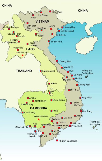 Vietnam, Laos & Cambodia map. Map Of Vietnam, Vietnam And Cambodia, Laos Map, Southeast Asia Map, Cambodia Map, Laos Vietnam, Vietnam Map, South East Asia Backpacking, Cambodia Tourism