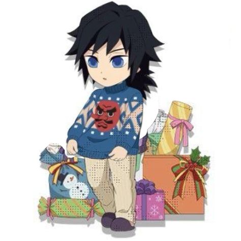 Giyuu Chibi, Tomioka Giyuu, Anime Christmas, Oc Kny, Oc Base, Chibi Characters, Christmas Illustration, Slayer Anime, Anime Chibi