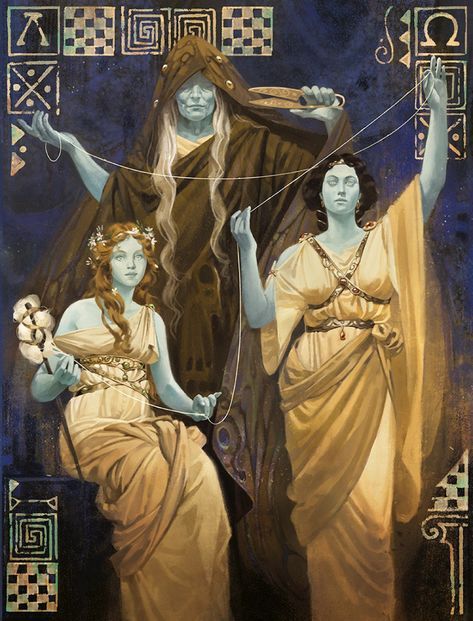 The Moirai, Mythology Artwork, The Fates, Greek Mythology Art, Ad Astra, Art Things, Mythology Art, Arte Inspo, Witch Art