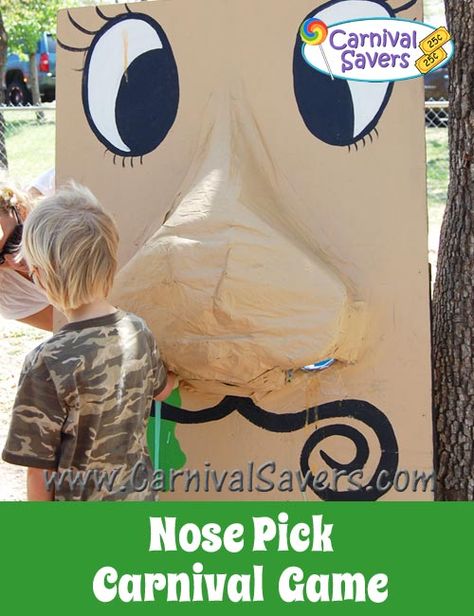 Trunk Or Treat Nose Pick, Nose Picker Carnival Game, Carnival Games School, Old Fashion Carnival Games, Inside Carnival Games, Carnival Games For School Booth Ideas, State Fair Games Diy, School Halloween Festival Ideas, School Festival Games