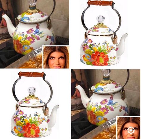 Tea Essentials, Vintage Tea Kettle, Stovetop Kettle, Cute Kitchen, Fresh Cut Flowers, Glass Knobs, Floral Tea, Perfect Palette, Mackenzie Childs