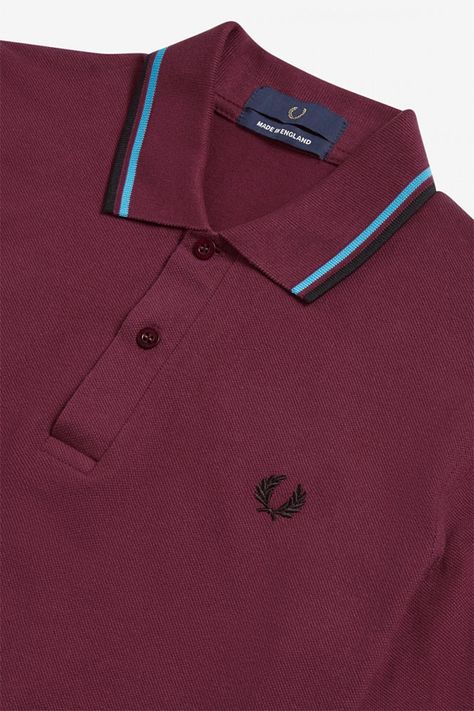 Fred Perry Laurel Collection Twin Tipped Polo Shirt- AUBERGINE / CYAN / BLACK (Made In England!) Football Casual Clothing, Leicester England, Fred Perry Shirt, Football Casuals, Twin Tips, Punk Outfits, Casual Clothing, The 1950s, Leicester