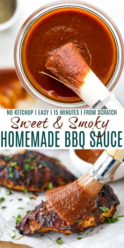 Homemade Barbecue Sauce Without Ketchup, Smoked Bbq Sauce Recipe, Homemade Bbq Sauce Without Ketchup, Bbq Sauce With Applesauce, Hickory Smoked Bbq Sauce, Smoky Bbq Sauce Recipe, Barbq Sauce Recipe, Homemade Bbq Sauce For Pulled Pork, Savory Bbq Sauce Recipe