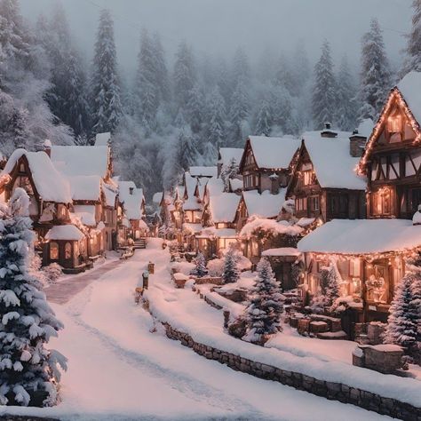 Aesthetic Christmas Village, Snow Village Aesthetic, Winter Village Aesthetic, Winter Town Aesthetic, Christmas Village Aesthetic, Snowy Christmas Village, Best Christmas Destinations, Snow Town, Forrest City