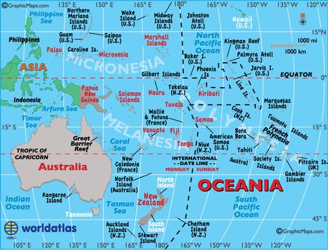 Great big map with all the islands from the North Pacific to the South Pacific oceans Geography Landforms, Map Of Oceania, Map Of Australia, Australia Country, South Pacific Islands, Geography Map, Australia Map, Map Of The World, Federated States Of Micronesia