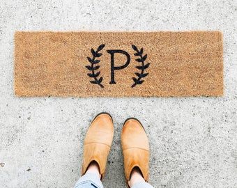 hand painted doormats paper goods wall by GratefulPaperCompany Apartment Entry, Monogram Doormat, Monogram Door Mat, Entry Mats, Small Entry, Best Shakes, Outdoor Wreaths, Black Acrylic Paint, Front Steps