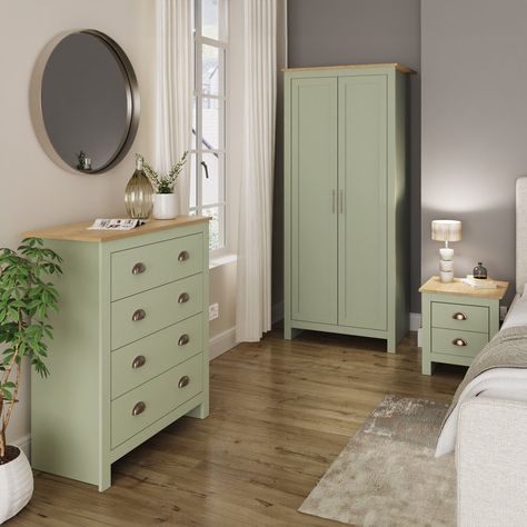 Bedroom Furniture Sets Pista Green Wardrobe Furniture, Sage Green Furniture, Hanging Drawer, Sage Bedroom, Fabric Upholstered Bed, Furniture Packages, Green Furniture, Adult Bedroom, Fabric Sofa Bed