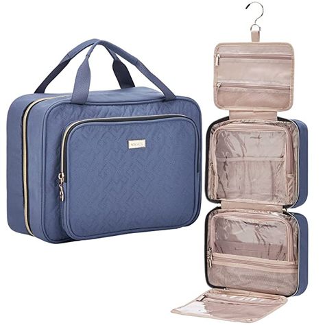 Amazon.com : NISHEL 4 Sections Hanging Travel Toiletry Bag Organizer, Large Makeup Cosmetic Case for Bathroom Shower, Pink : Beauty & Personal Care Large Toiletry Bag, Makeup Storage Bag, Leather Cosmetic Bag, Makeup Travel Case, Travel Toiletry Bag, Makeup Bag Organization, Toiletries Organization, Makeup Bags Travel, Travel Toiletries