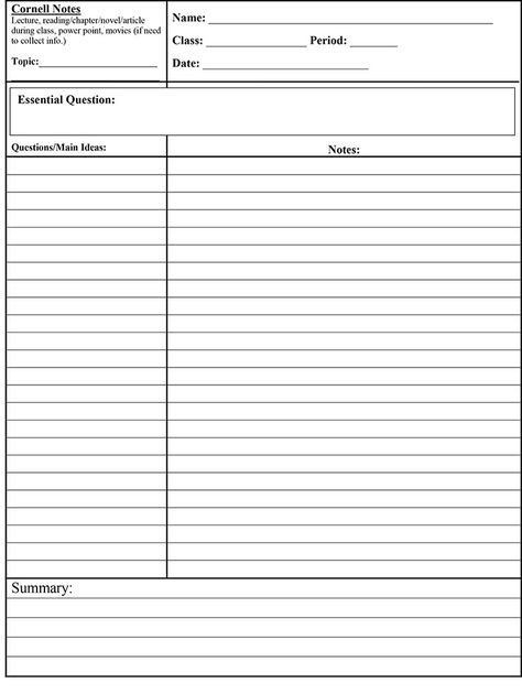 Reviewing Notes, Ninja Valentine, Cornell Note Taking Template, Cornell Notes Template Word, Study Guide Template, Note Taking Template, College Note Taking, Cornell Notes Template, Note Templates