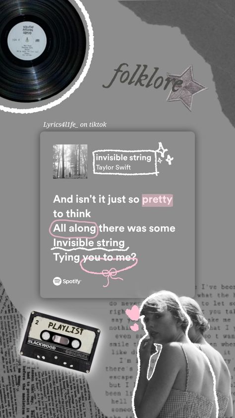 Invisible string - Taylor Swift Spotify lyric doodle. Video with music on TikTok: @/lyrics4l1fe_ Taylor Swift Spotify, Taylor Swift Playlist, Music Doodle, So Aesthetic, Taylor Swift Song Lyrics, Invisible String, Music Poster Ideas, Soul Songs, Taylor Swift Music