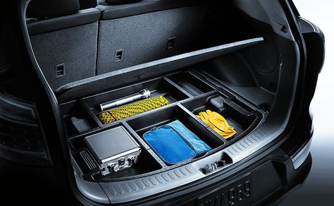 Enjoy a clutter-free cabin in your 2015 Sportage with an under-rear-cargo-floor storage compartment. An easy way to keep your gear organized. Kia Sportage Camping, Kia Sportage Accessories, Honda Fit Camping, Kia Soul Accessories, Car Organisation, Carros Kia, Kia Accessories, Kia 2017, Vw Pointer